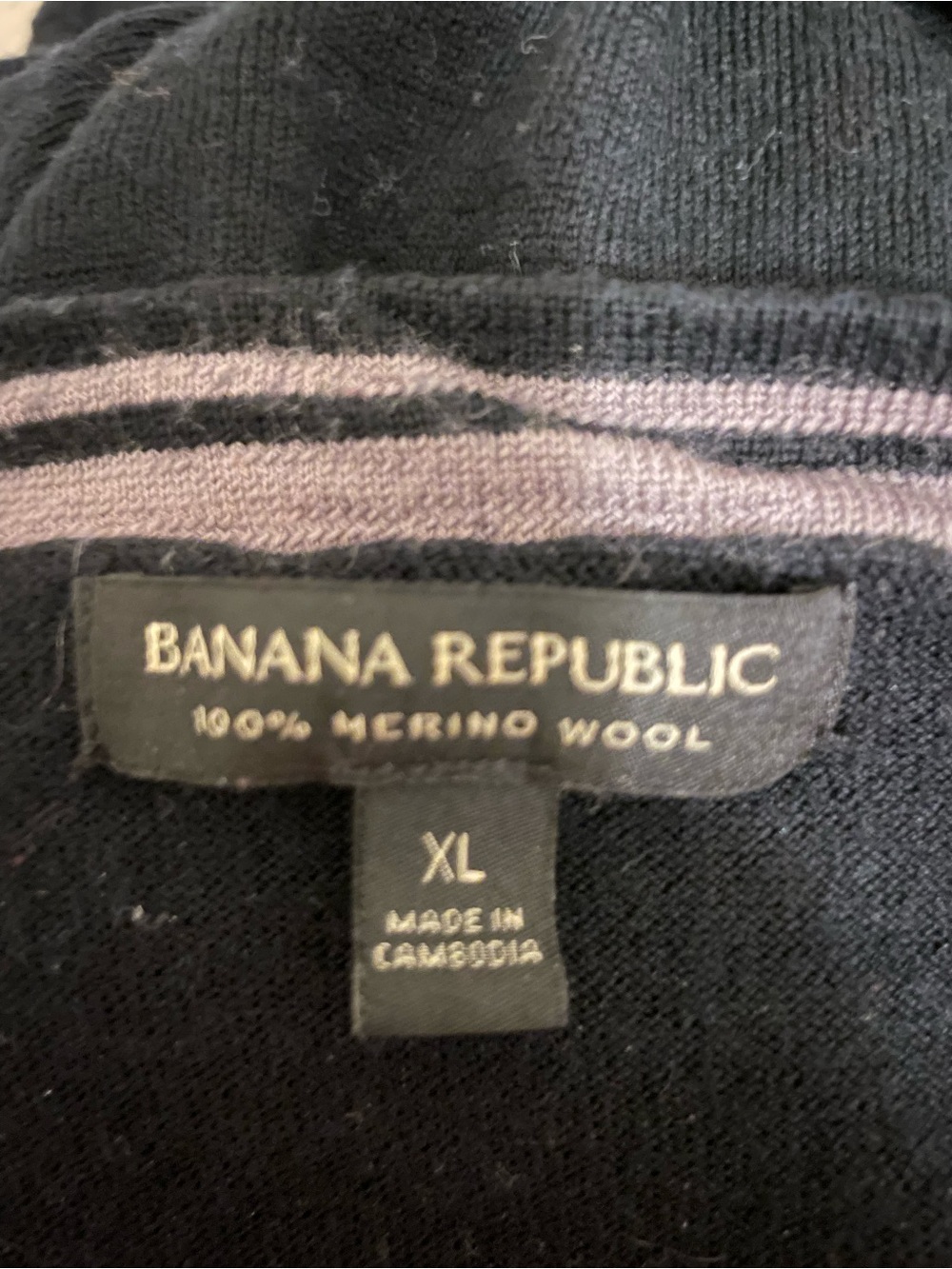 Banana Republic Black Merino Wool Sweater with Taupe Stripe
